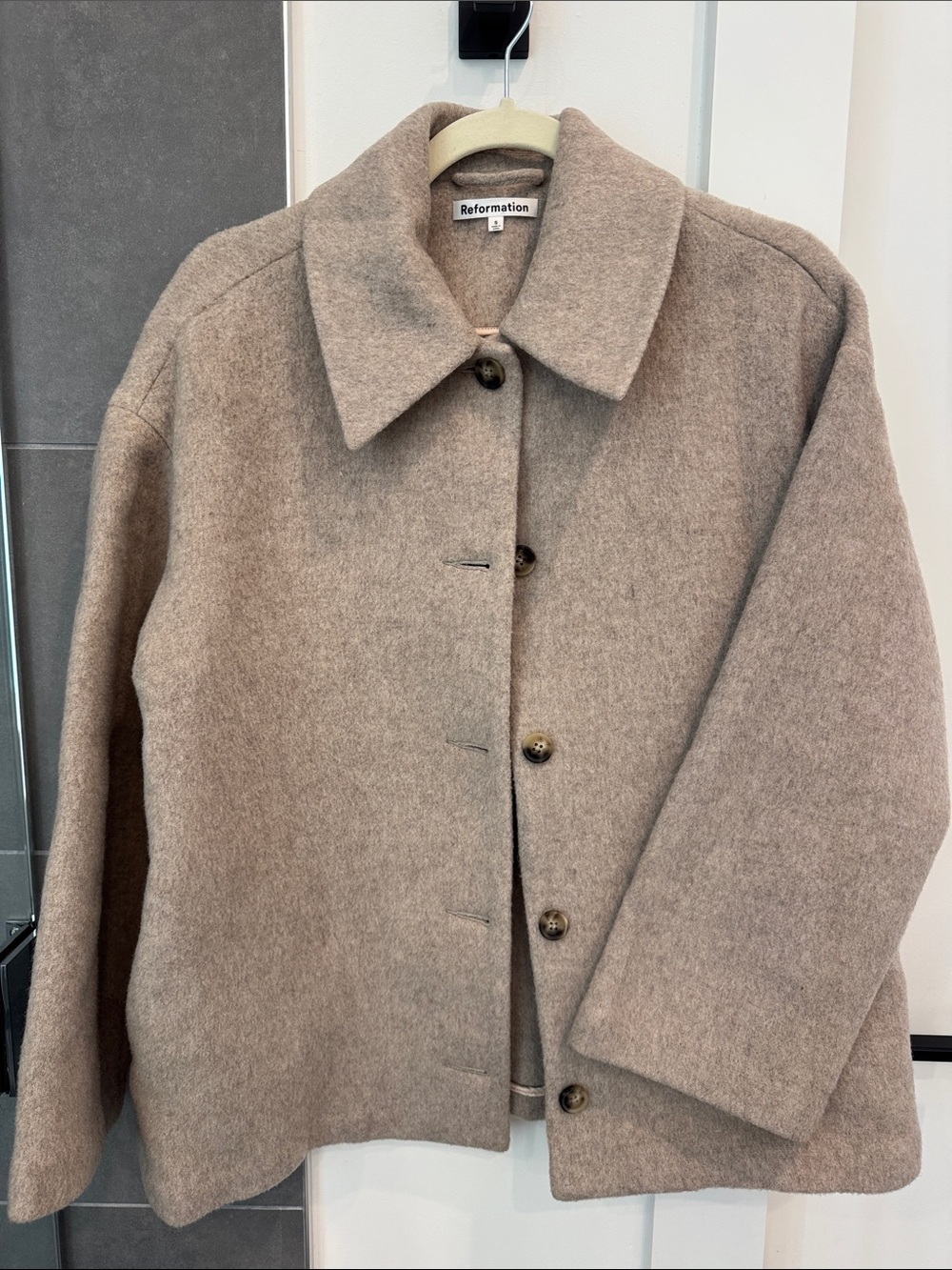 Reformation Taupe Wool Button-Up Coat